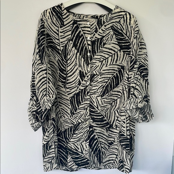 Cynthia Rowley 100% Linen Blouse Palm Leaf Shirt Mother of Pearl Plus Size 1X - Picture 3 of 16